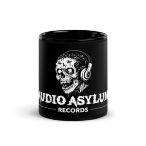 Audio Asylum Records Logo auf schwarzer glänzender Tasse
