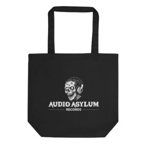 Audio Asylum Records Logo auf schwarzem Bio-Stoffbeutel
